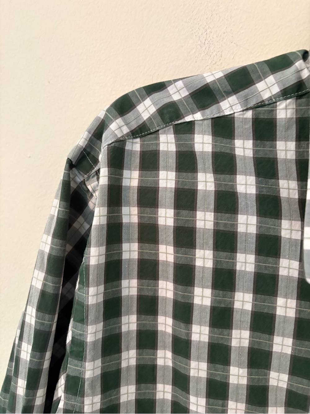 Express Men’s Dress Shirt Plaid Green/gray Long Sleeve Fitted Sz L (16-16 1/2) - Picture 3 of 8